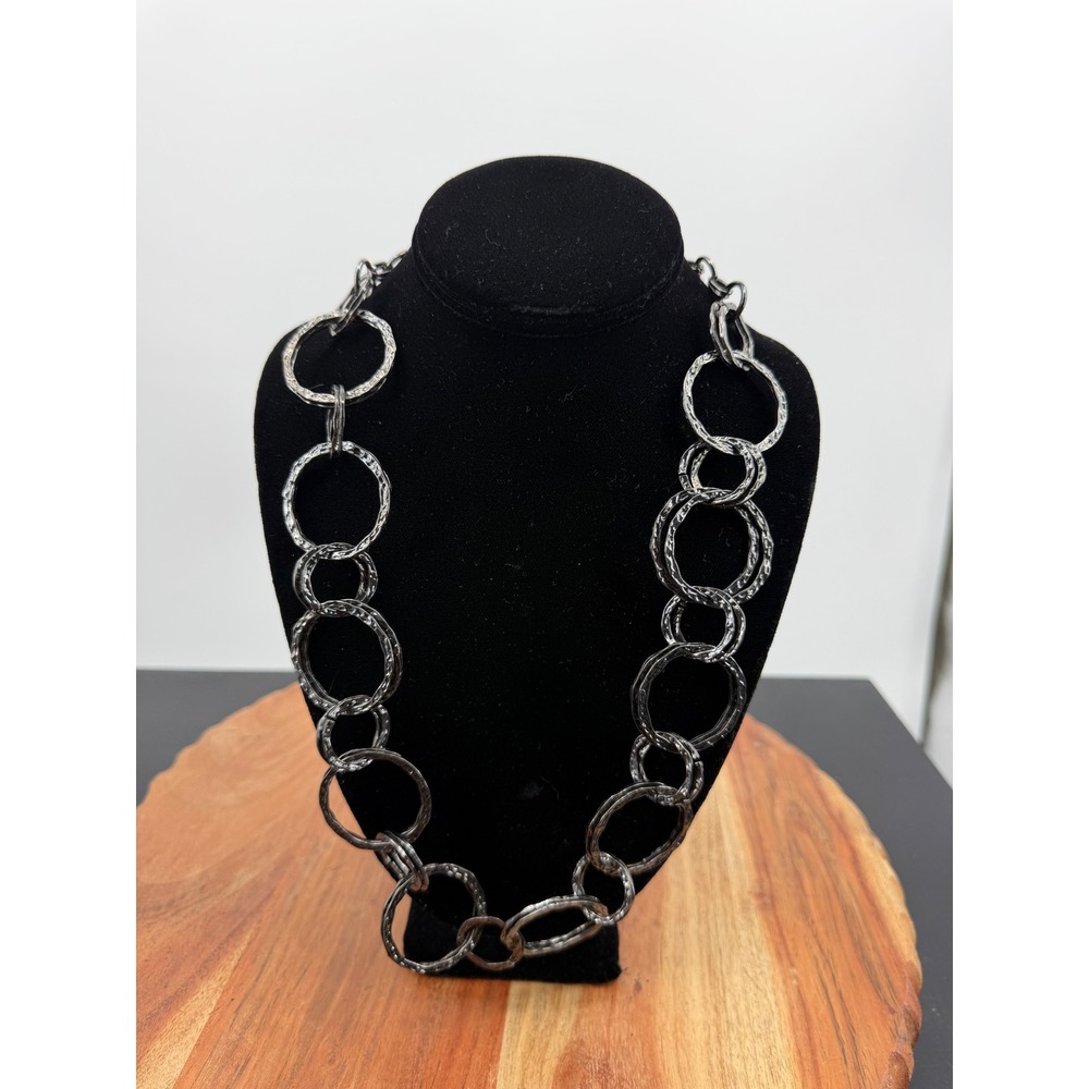 VCLM Hammered Link Necklace Women OS Gunmetal Gray Textured Chunky Chain